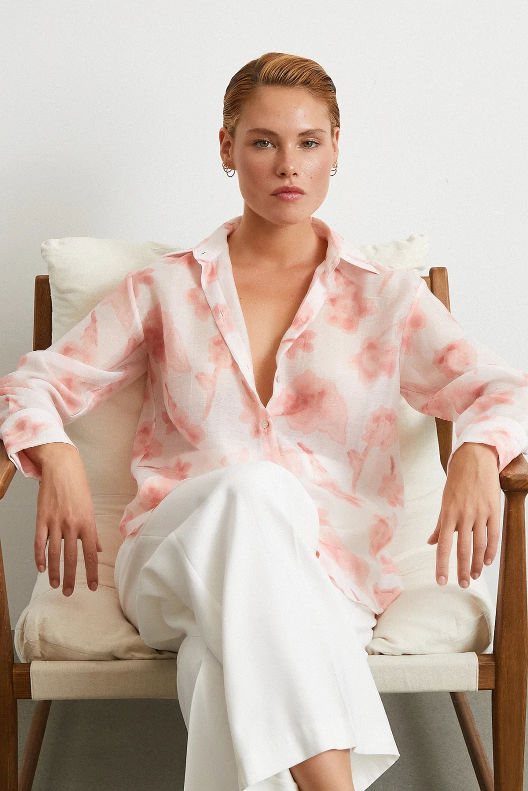 Organza Patterned Tulle Shirt Pink