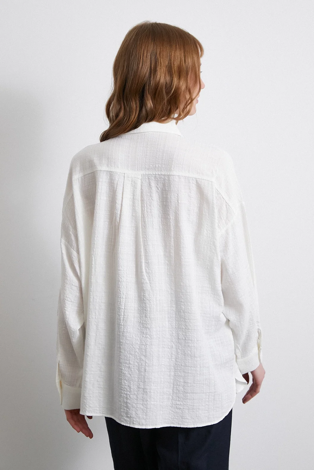 قميص قطني كبير الحجم - أبيض