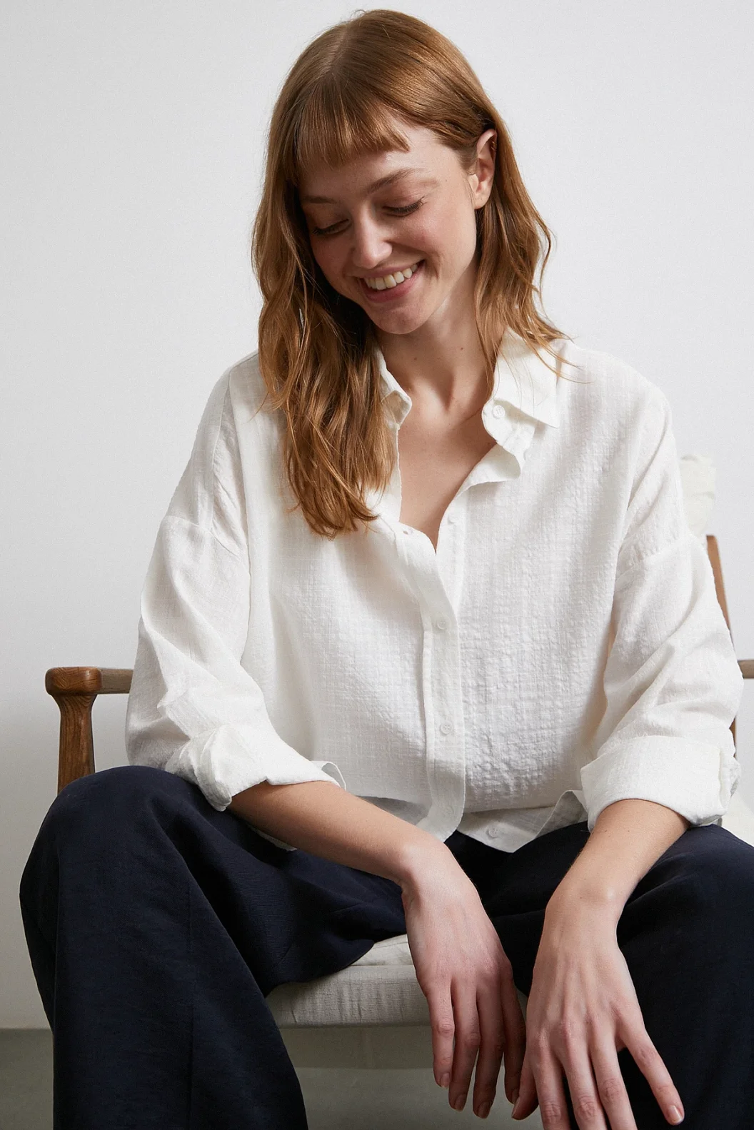 قميص قطني كبير الحجم - أبيض