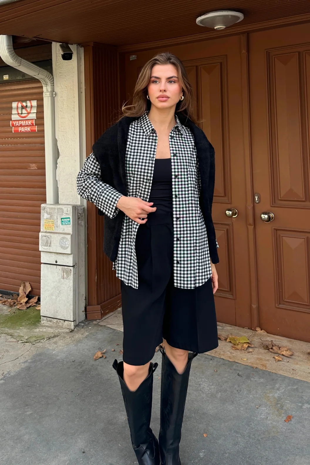 Pamuklu Ekose Gömlek Siyah