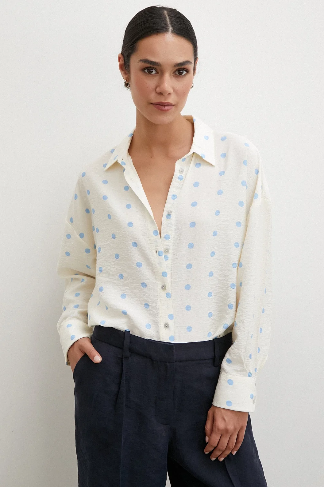 Polka Dot Oversized Shirt Blue