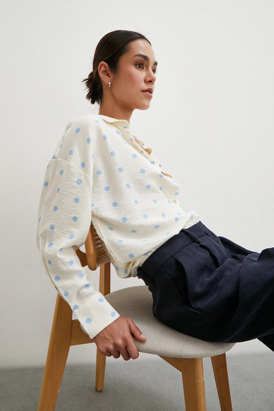 Polka Dot Oversized Shirt Blue