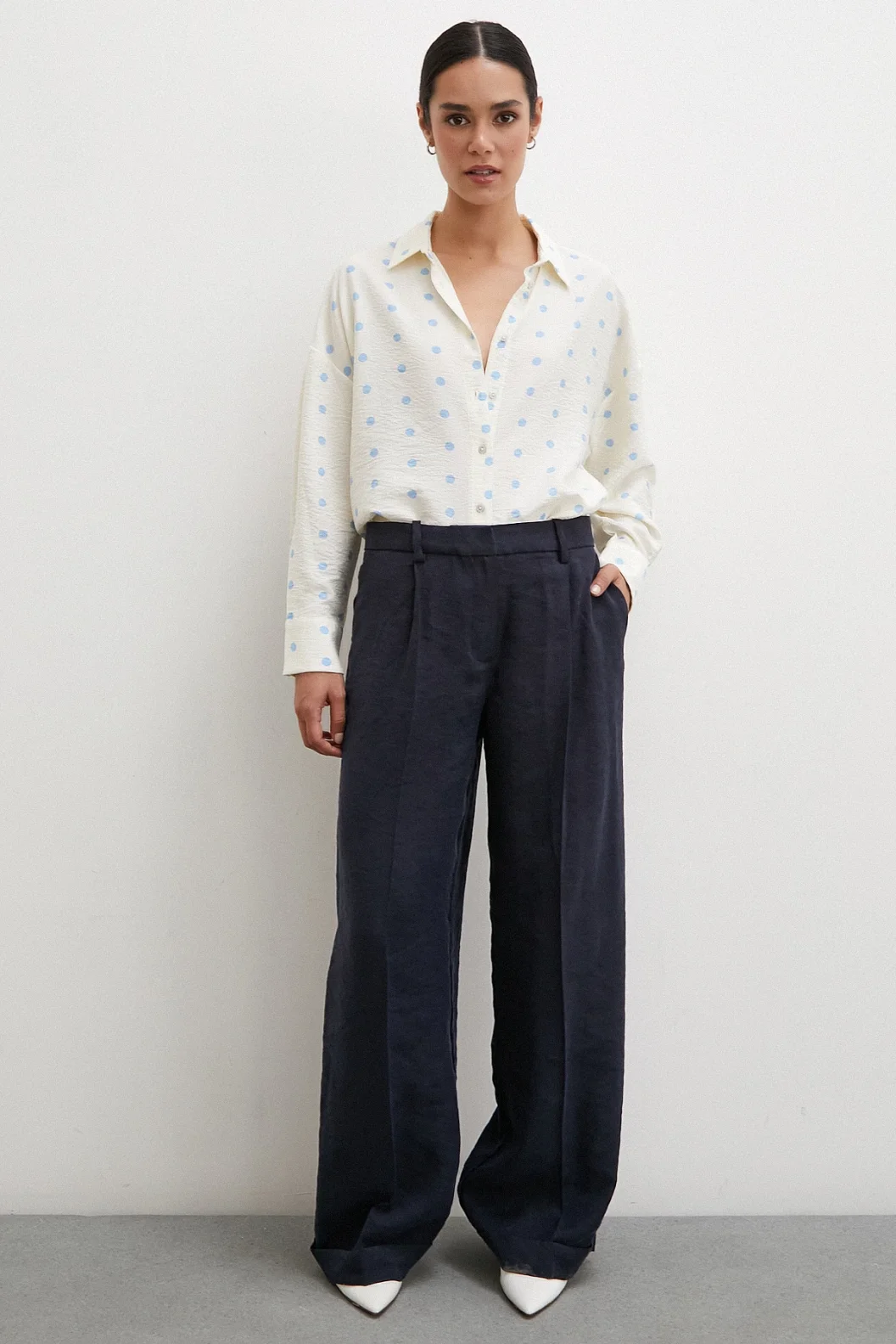 Polka Dot Oversized Shirt Blue