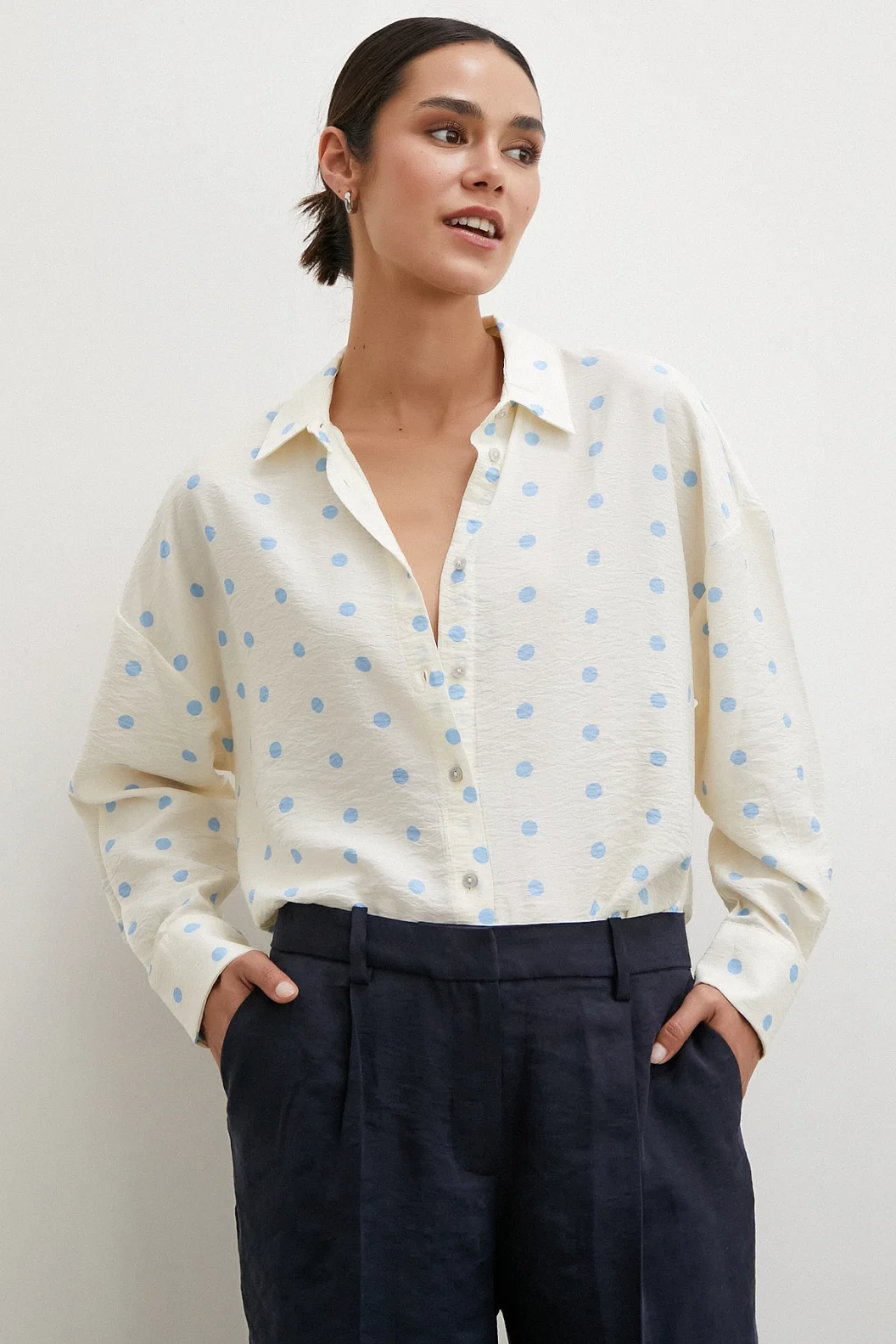 Polka Dot Oversized Shirt Blue