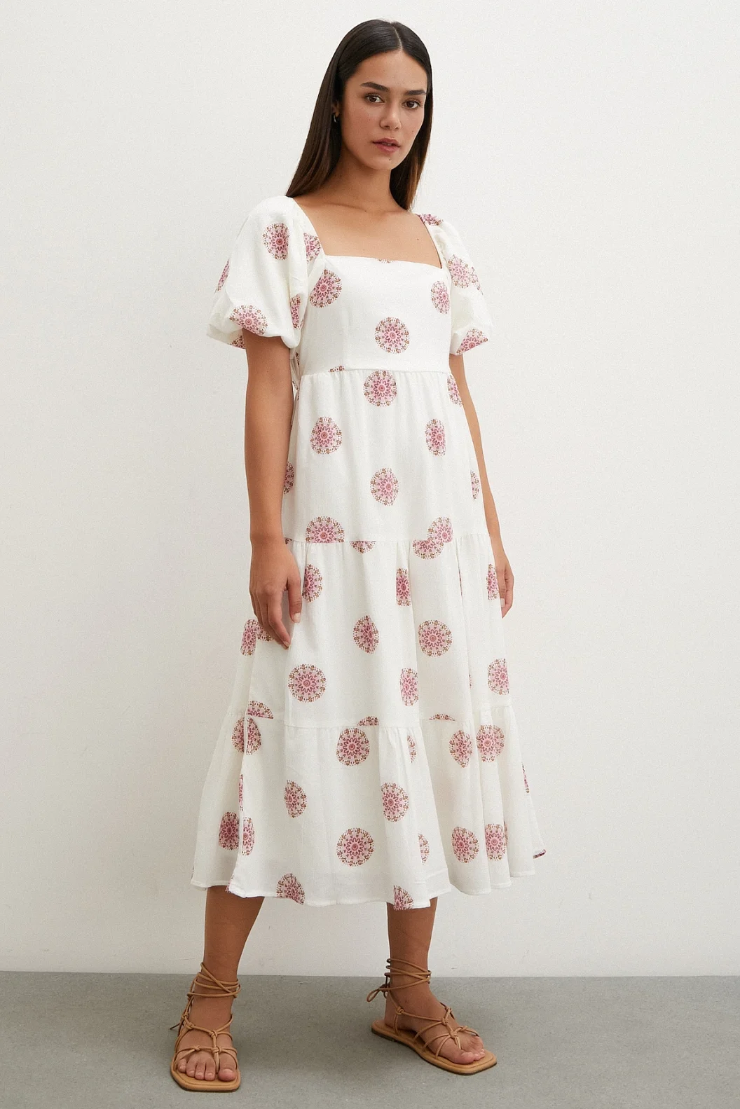 Back Bow Linen Dress Pink