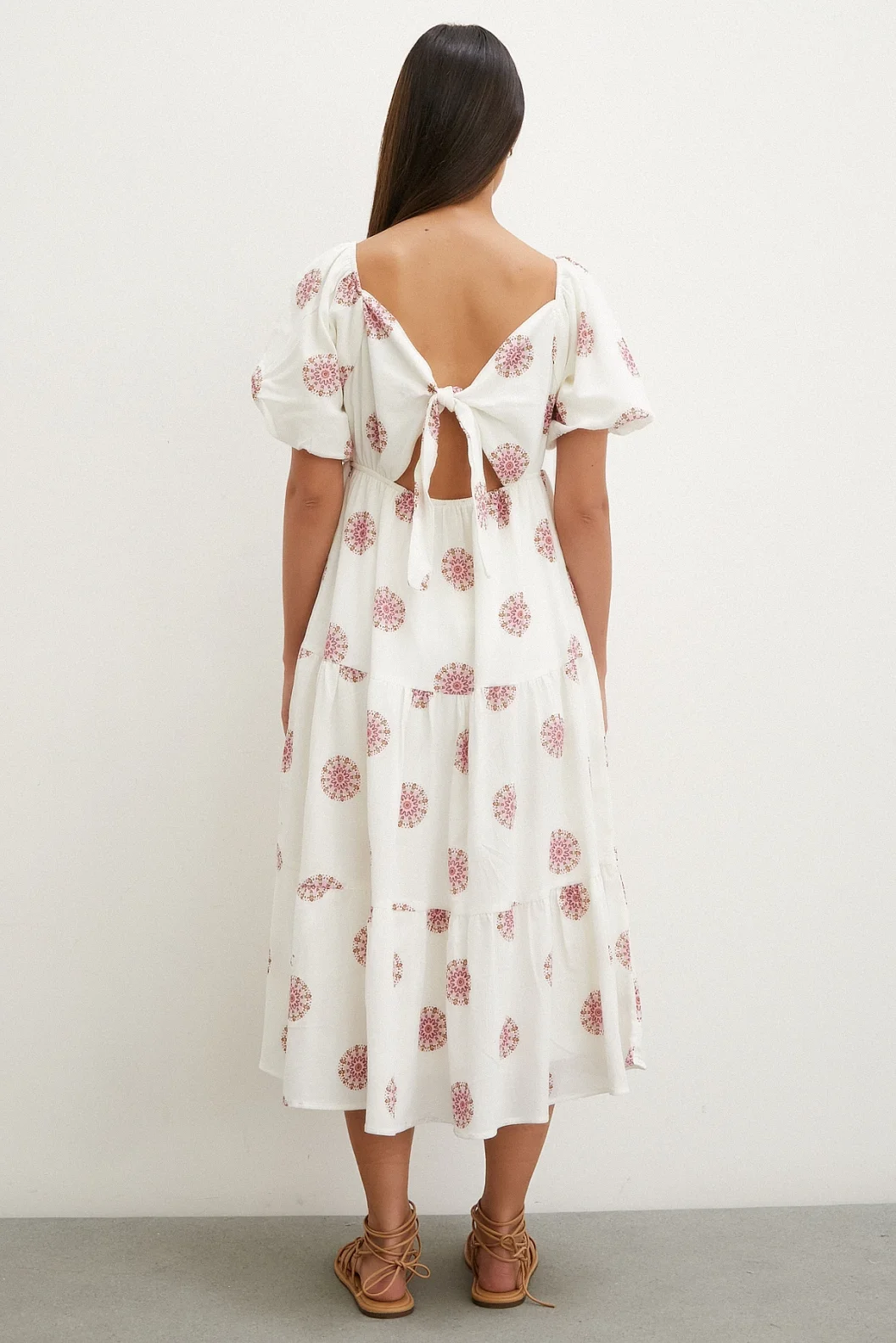 Back Bow Linen Dress Pink