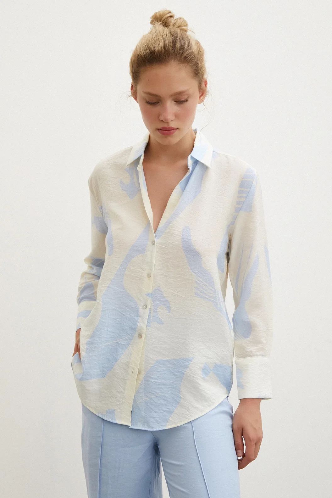 V Neck Modal Shirt Blue