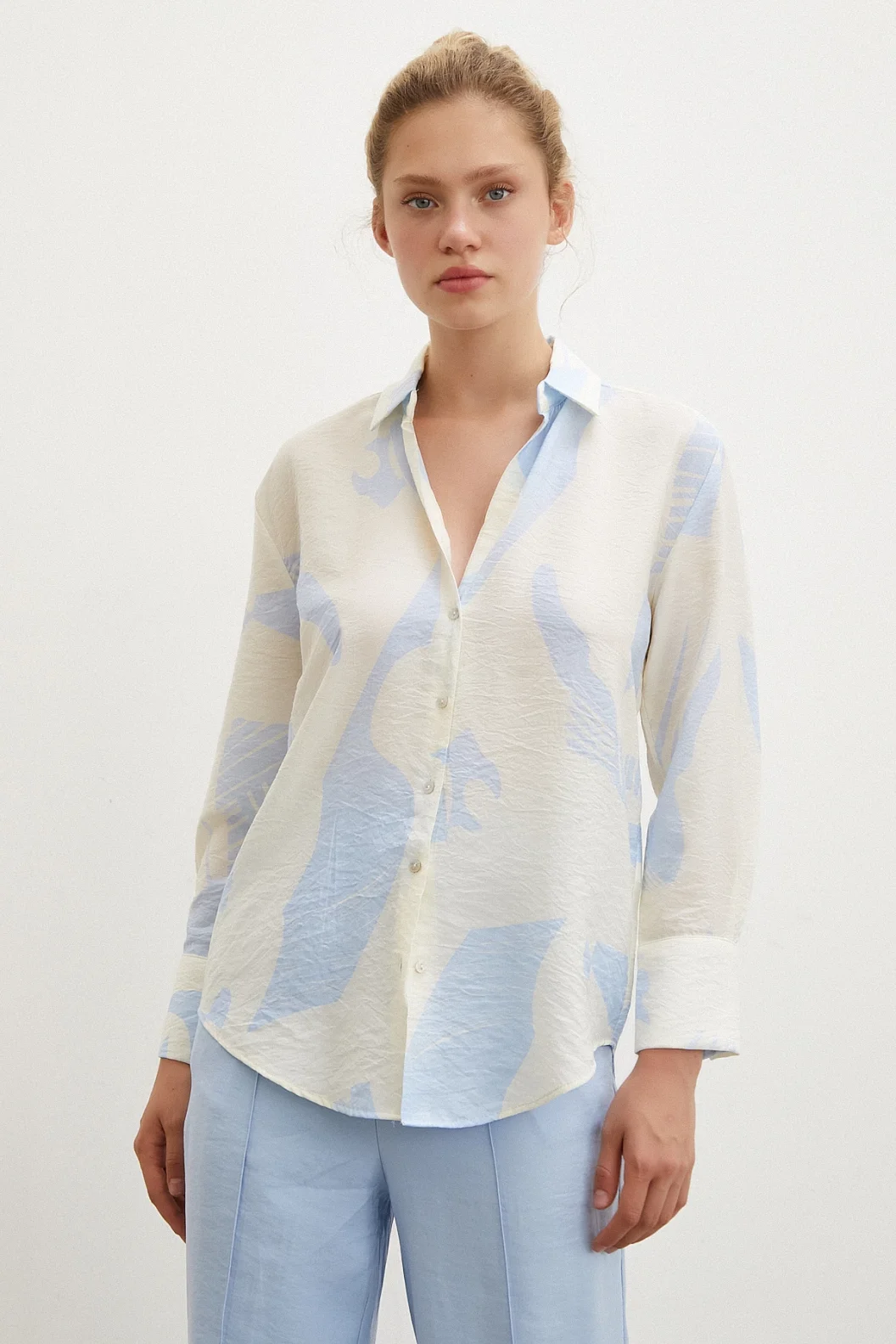 V Neck Modal Shirt Blue