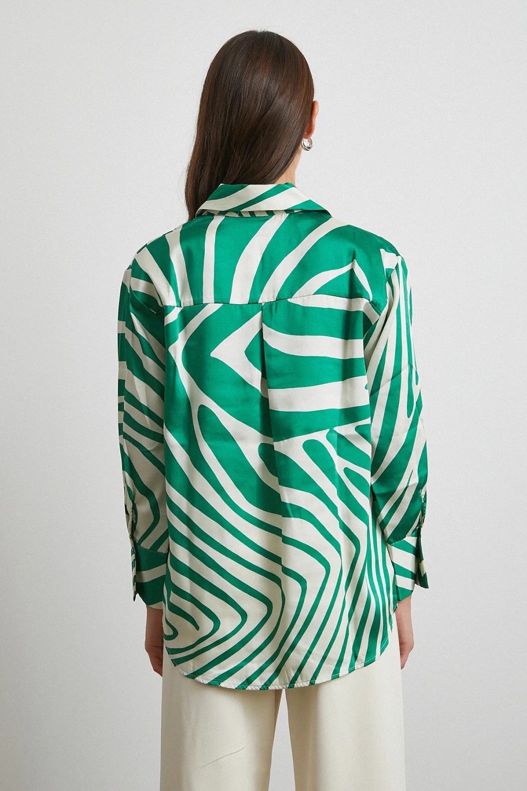 Zebra Pattern V Neck Shirt Green