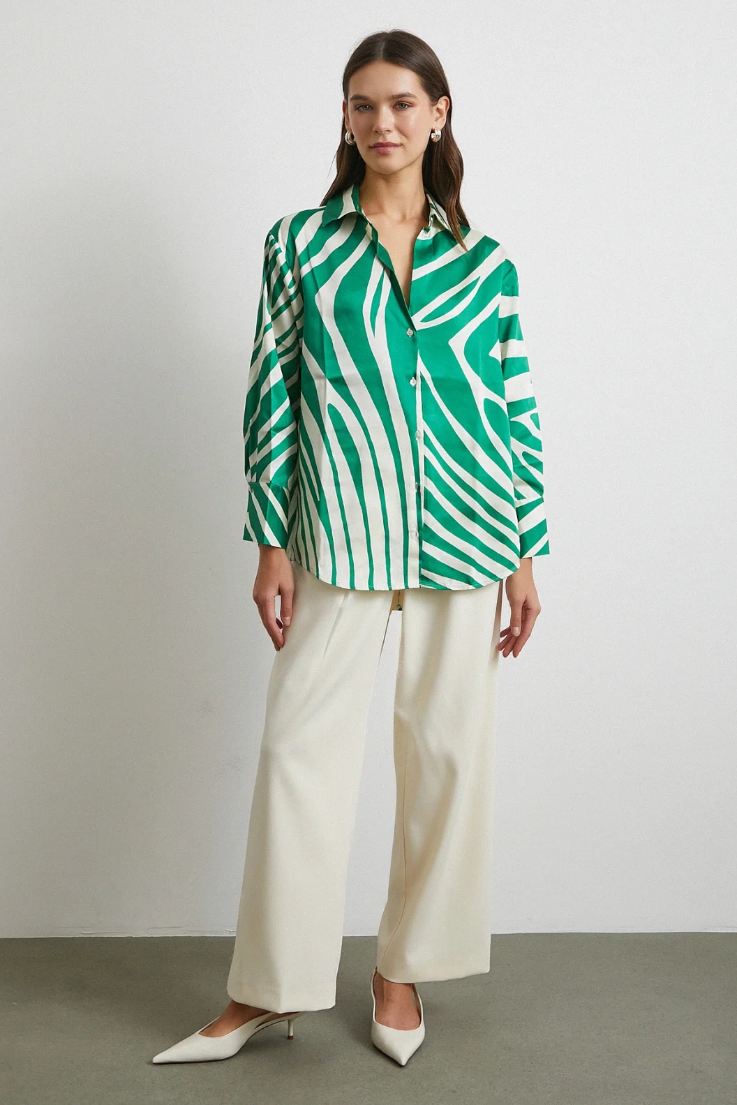 Zebra Pattern V Neck Shirt Green
