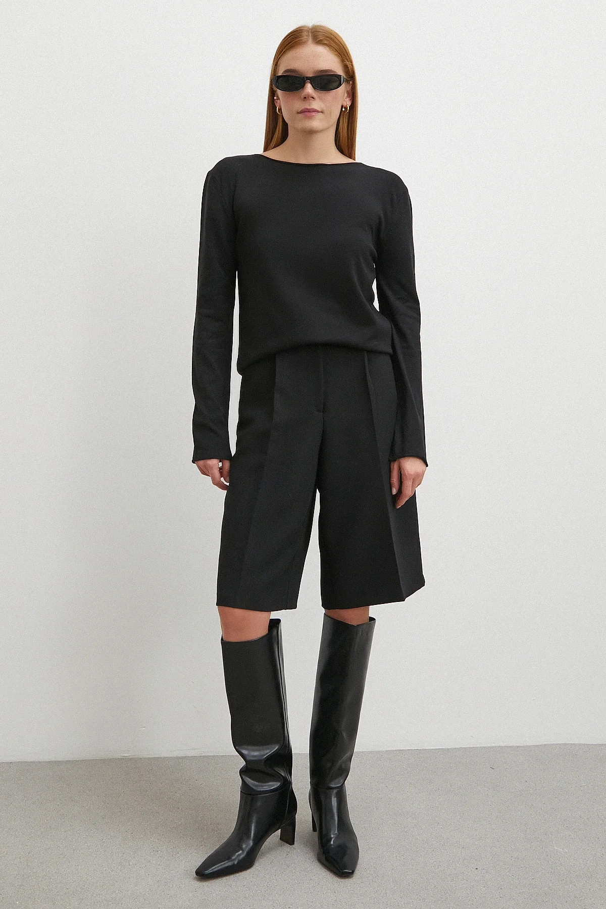 Kayık Yaka Uzun Kol Kazak Siyah