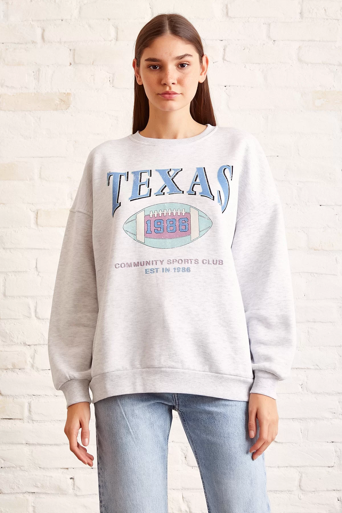 Şardonlu Texas Sweatshirt Gri