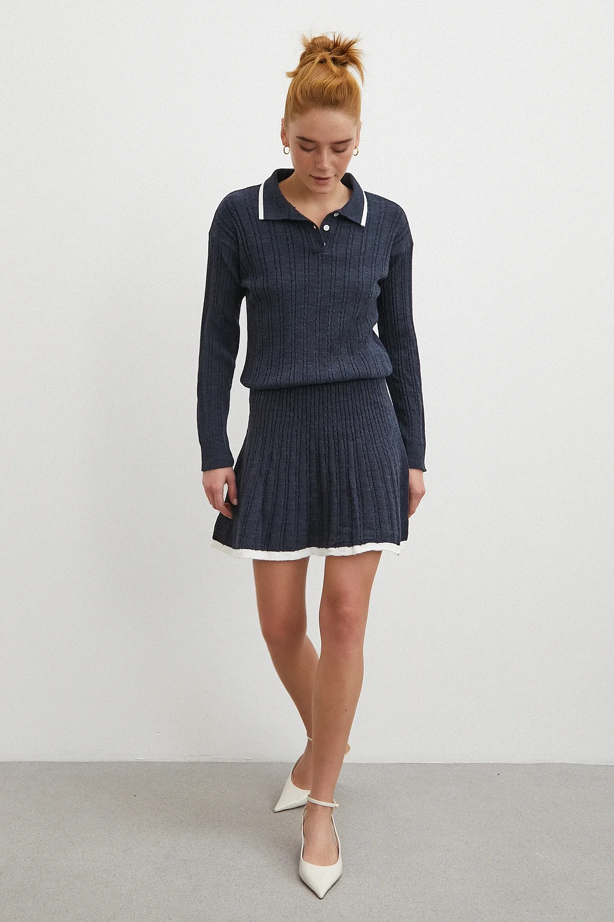 Polo Yaka Etekli Takım Lacivert