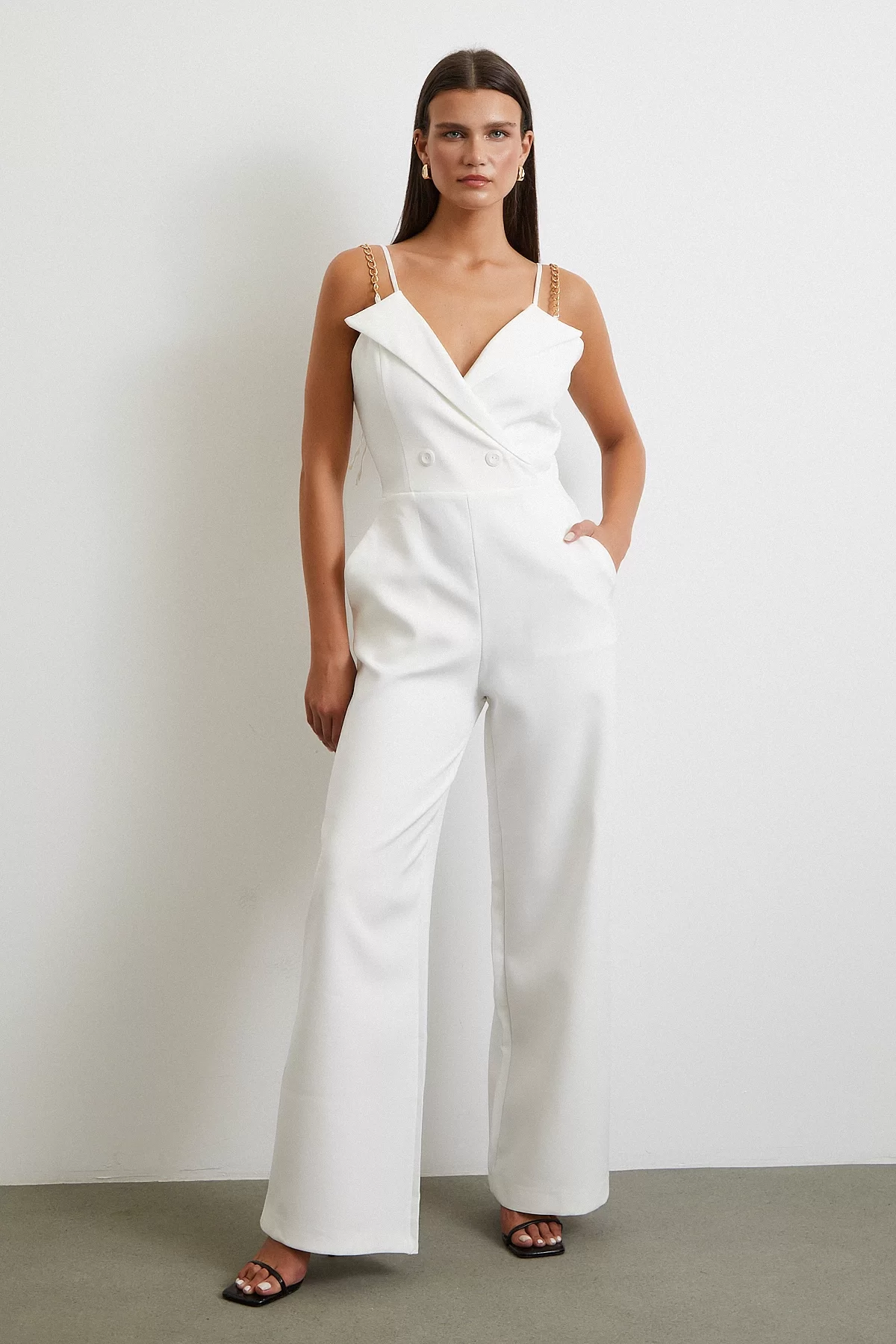 Träger-Overall mit Details Weiß