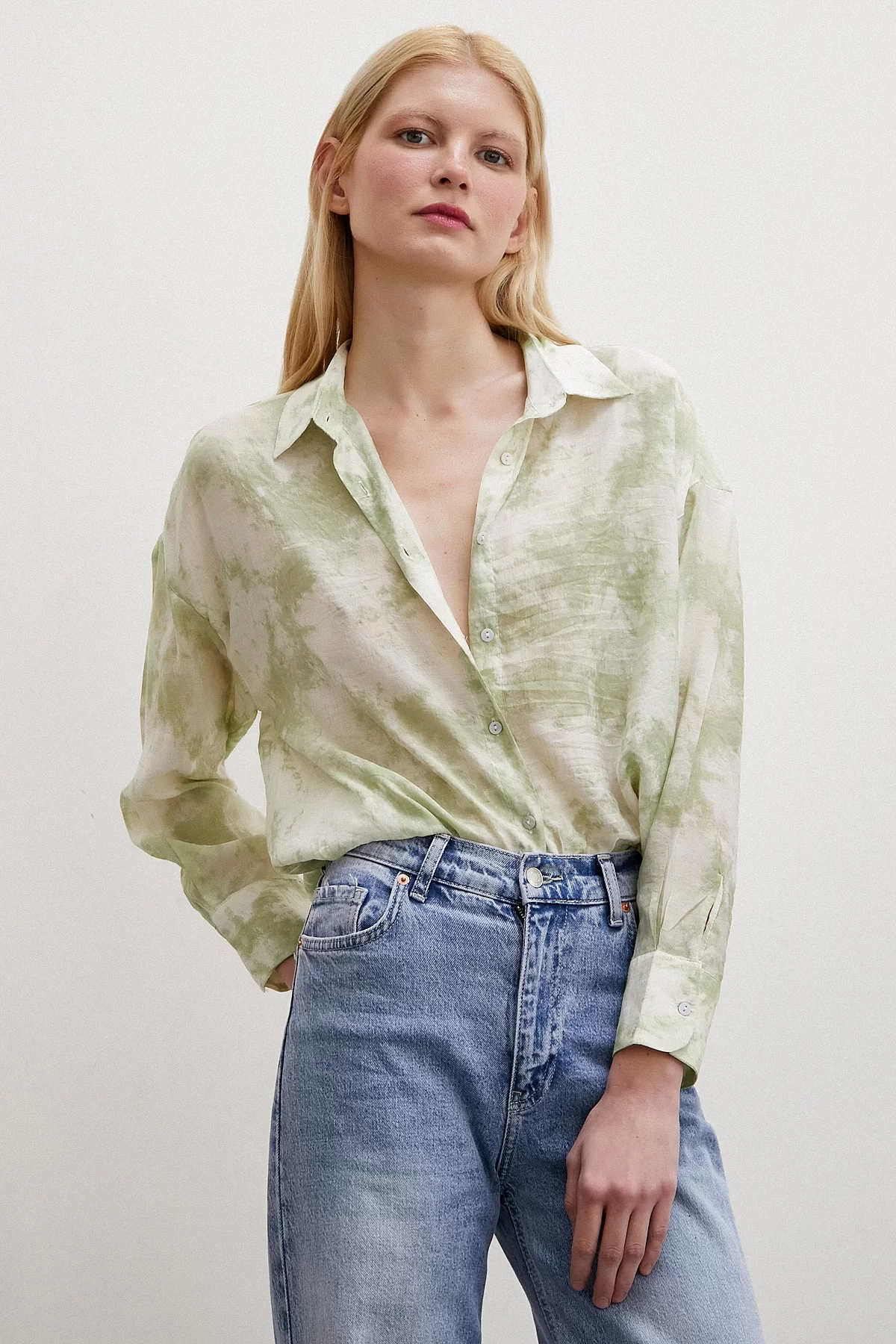 Patterned Oversized Shirt Green