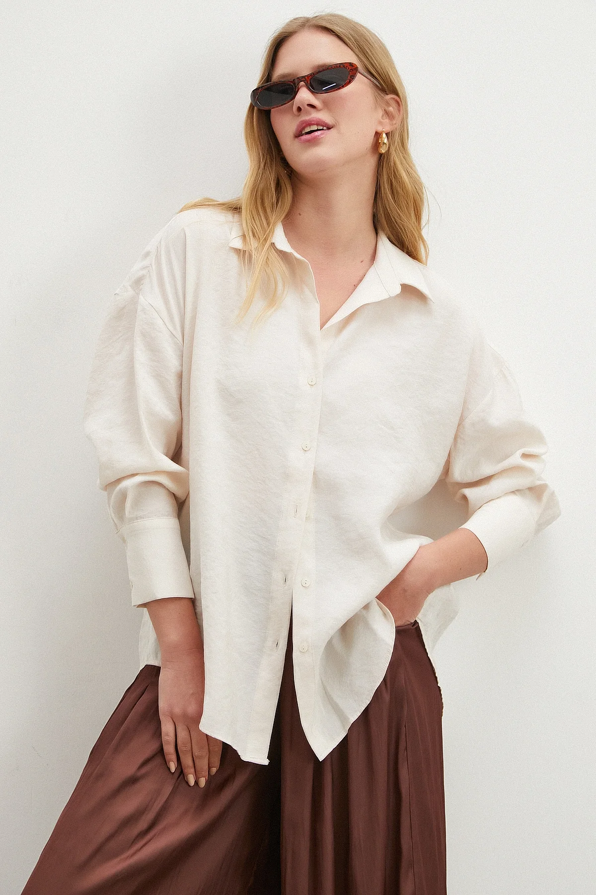 Basic Modal Gömlek Krem