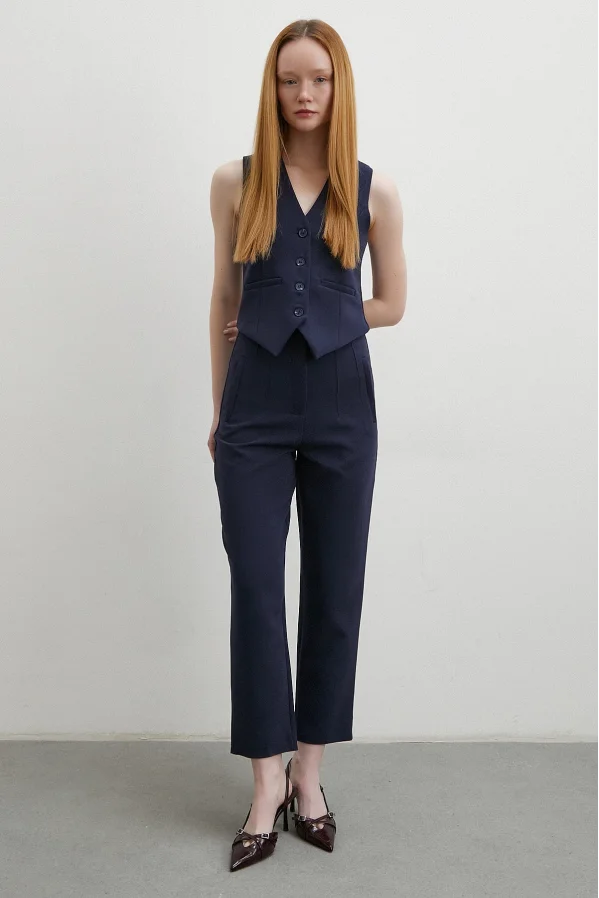 Vorne gebürstete Skinny Stoffhose Navy