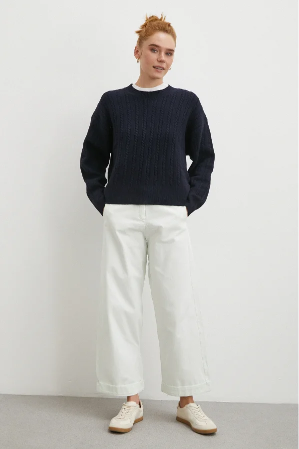 Paçası Katlamalı Gabardin Pantolon Taş