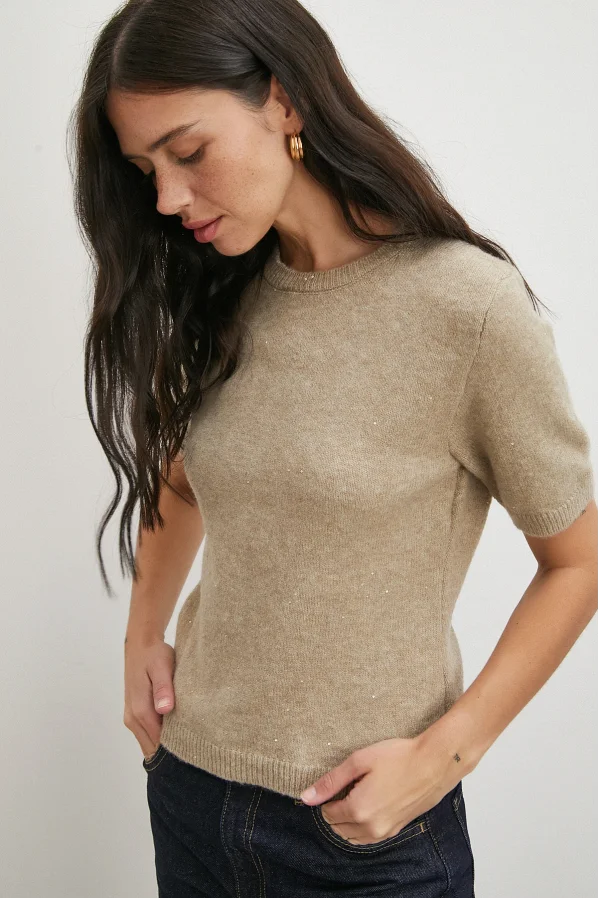 Simli Kısa Kol Kazak Vizon