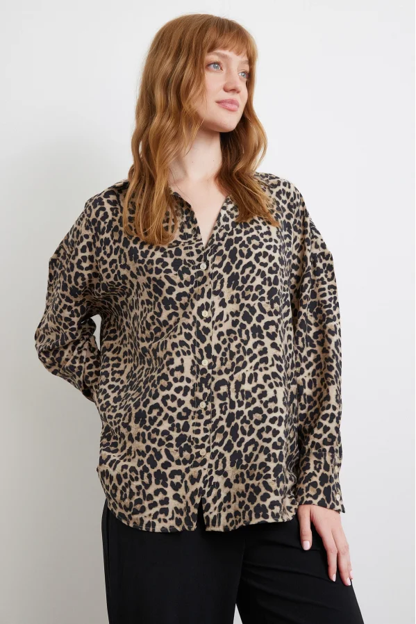 Leopardenmuster Java-Hemd Schwarz