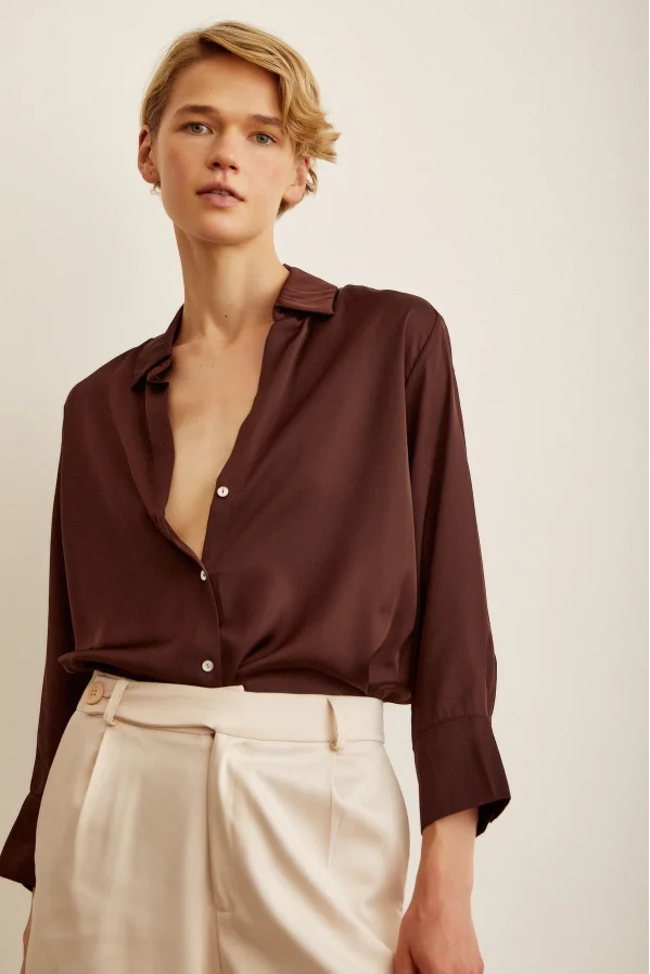 Basic Saten Shirt Brown