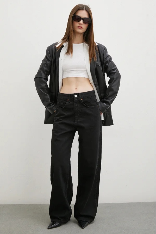 High Waisted Wide Leg Jeans Black