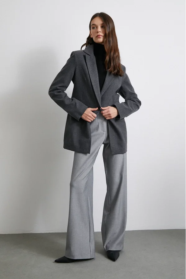 High-Waisted Wide Leg Trousers Gray