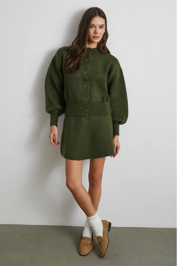 Hırka Etek Triko Takım Haki