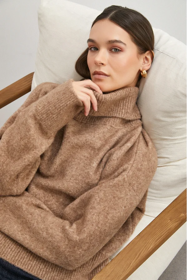 Balıkçı Yaka Uzun Kollu Kazak Vizon