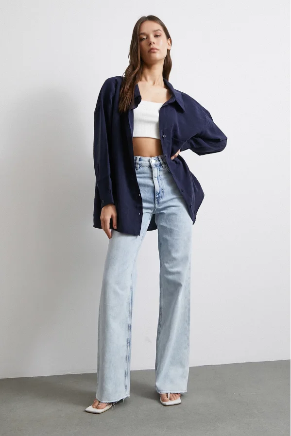 High Waist Lycra Cropped Jeans Ice Blue