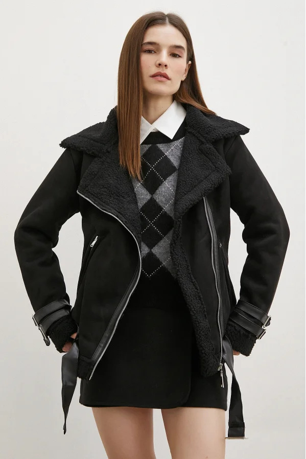 Belted Suede Jacket Black