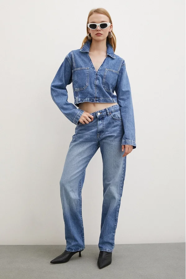 Five-Pocket Yülsel Bel Regular Fit Jeans Blue