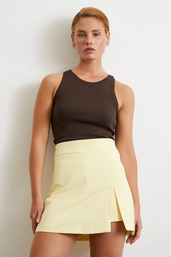 Slit Shorts Skirt Yellow