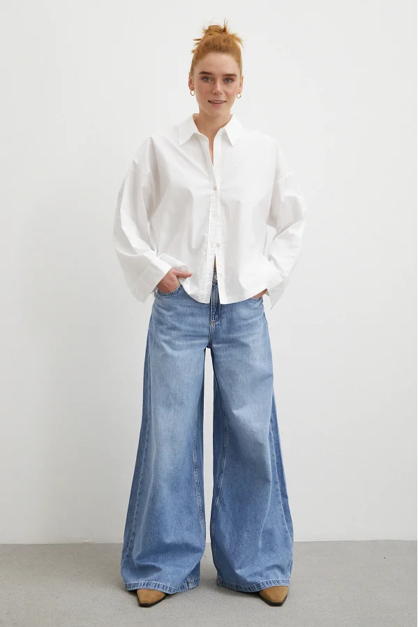 Yüksek Bel Wide Leg Jean Mavi