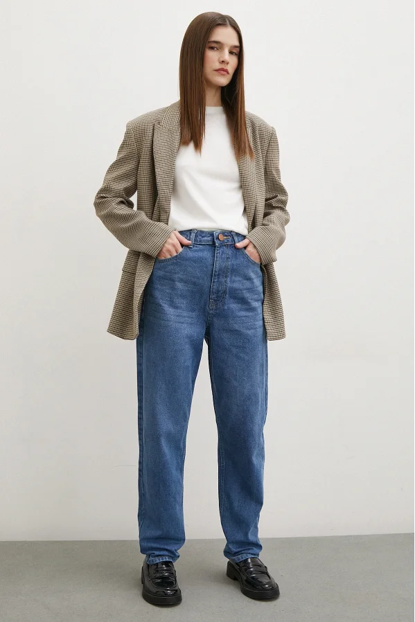 High Waist Flared Leg Mom Jeans Blue