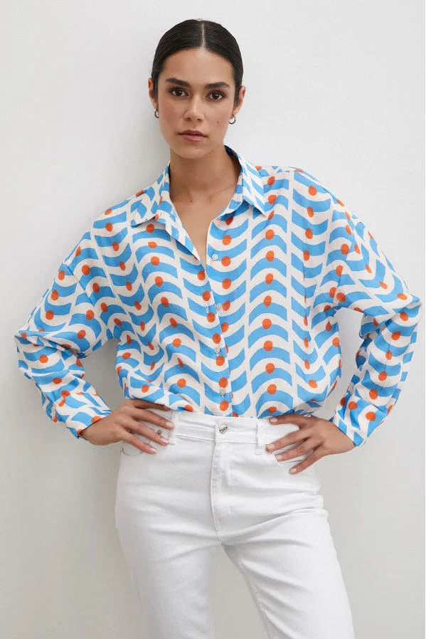 Dotted Patterned Shirt Blue
