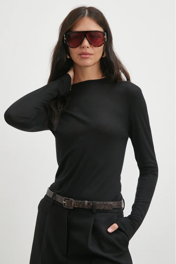 Bisiklet Yaka Uzun  Kol Bluz Siyah