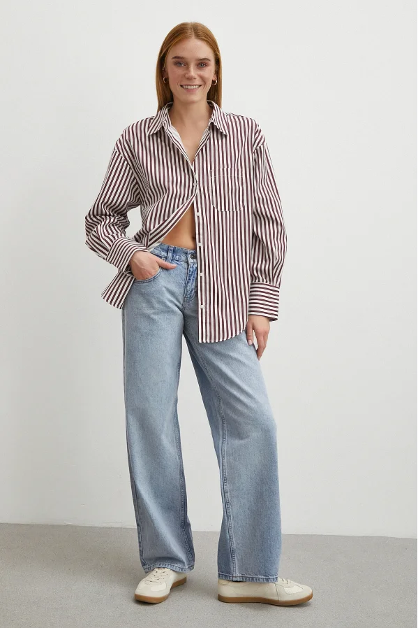 Düşük Bel Wide Leg Jean Mavi