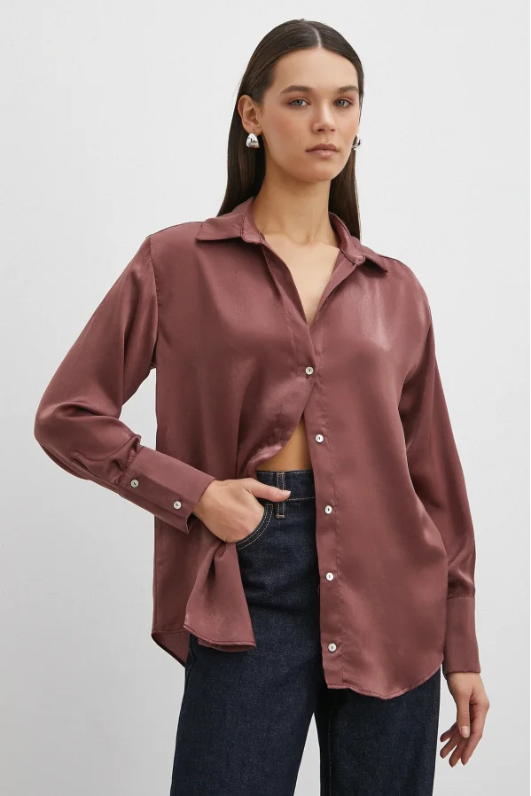 Chanel Saten Gömlek Mürdüm