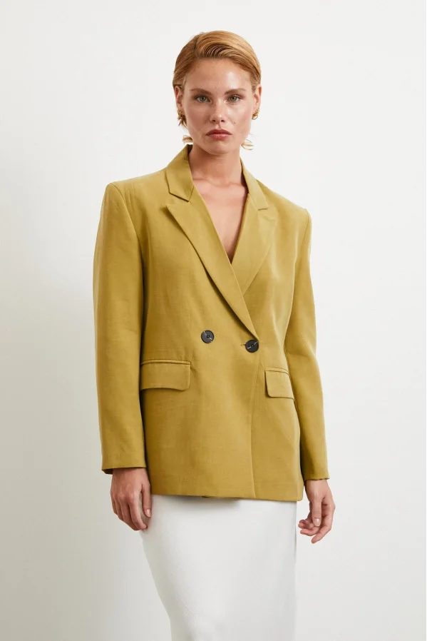 Doppelknopf Leinenblazer Jacke Olive