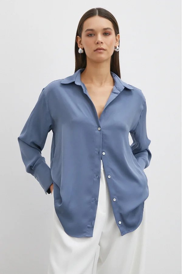 Basic Saten Gömlek İndigo