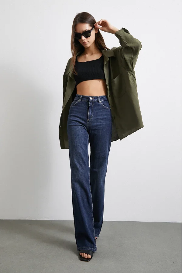 High-waisted Lycra Flared Leg Spanish Pants Navy
