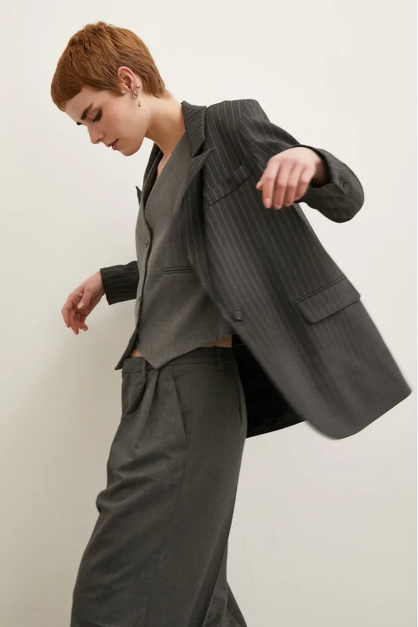 Gestreifter Blazer Mantel Anthrazit