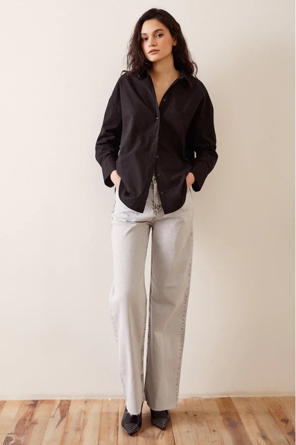Basic Poplin Gömlek Siyah