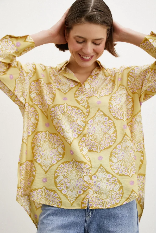 Tile Patterned Modal Shirt Yellow
