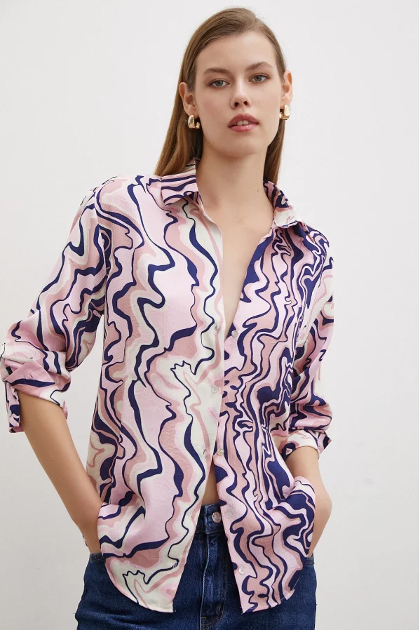 Wave Effect Basic Shirt Pink