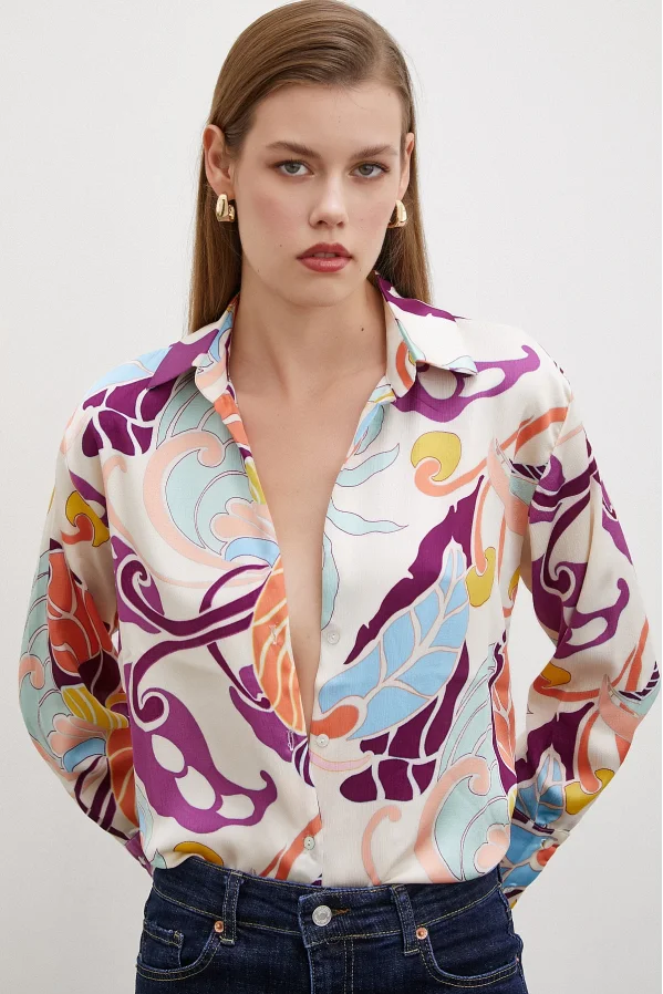 Silk Patterned Shirt Purple