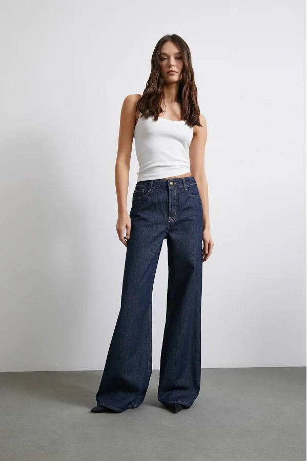 Five-Pocket High-Waisted Wide-Leg Jeans Navy