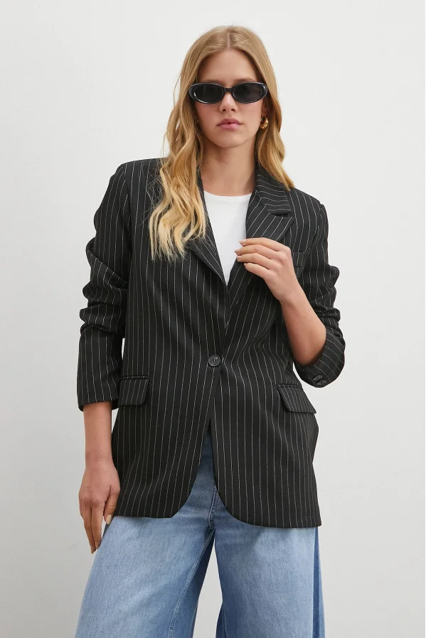 Striped Blazer Jacket Black