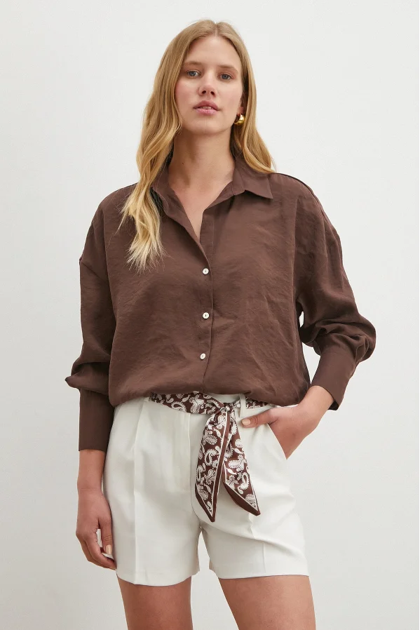 Basic Modal Gömlek Koyu Kahve